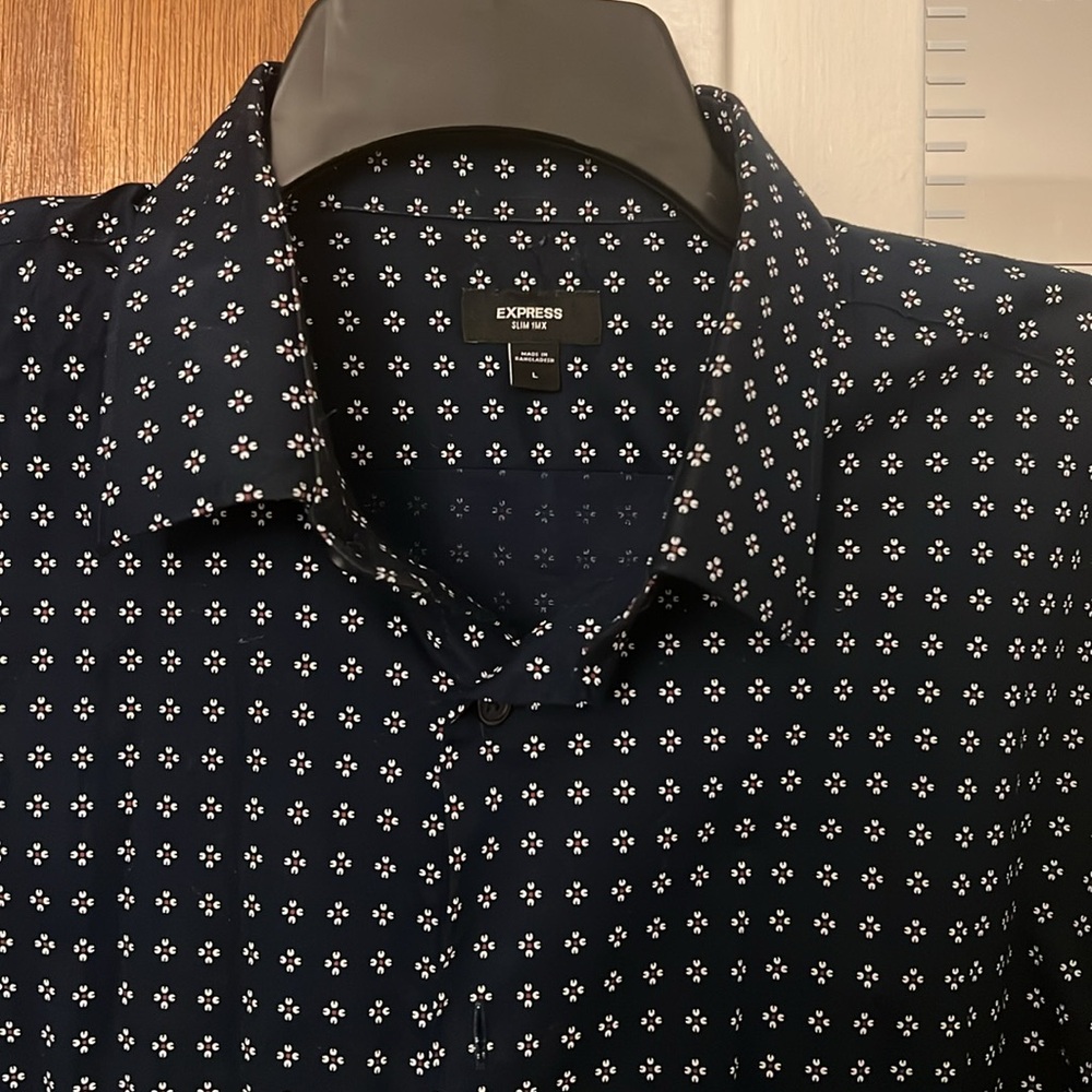 Express Men's Navy Patterned dress Shirt - Picture 2 of 4